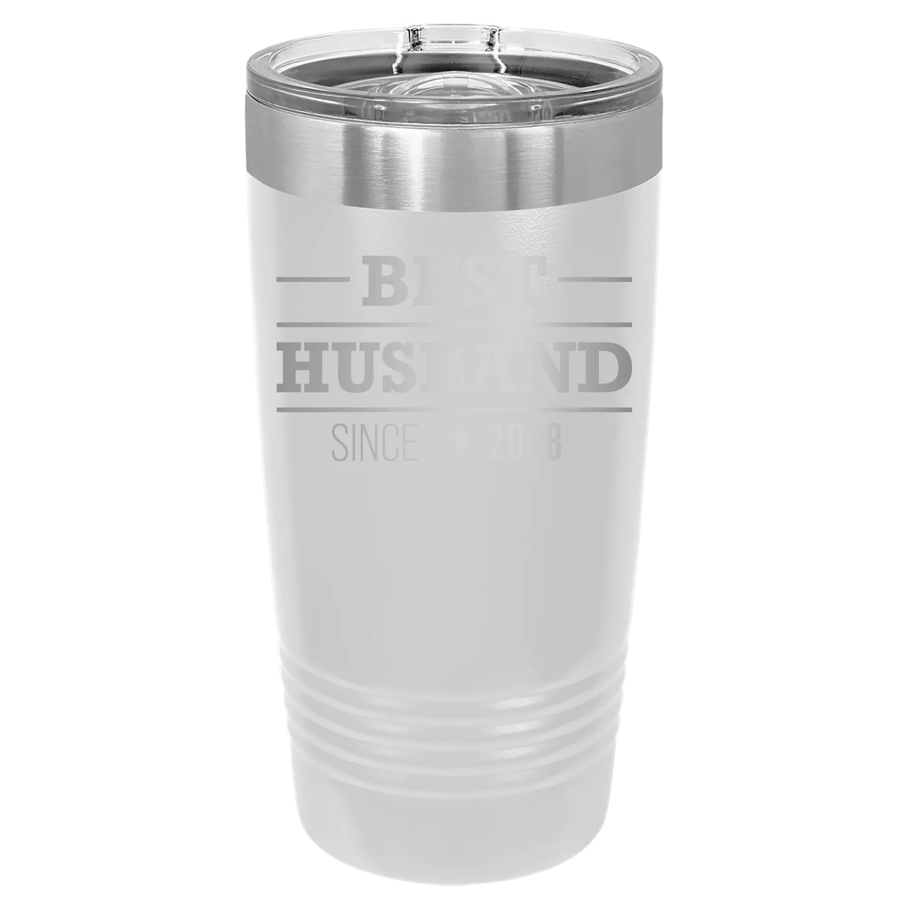 Personalized white 20 oz vacuum insulated tumbler with 'Best Husband' design