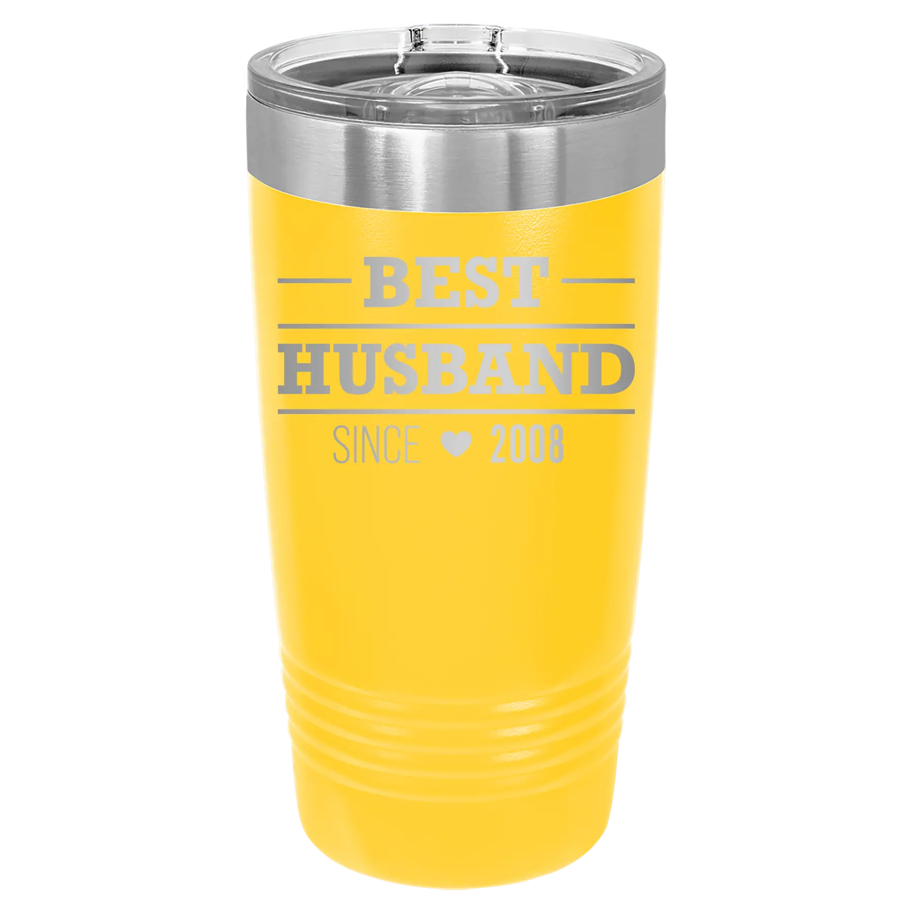 Personalized yellow 20 oz vacuum insulated tumbler with 'Best Husband' design