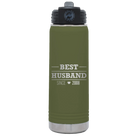 Personalized olive green 20 oz vacuum insulated water bottle with 'Best Husband' design