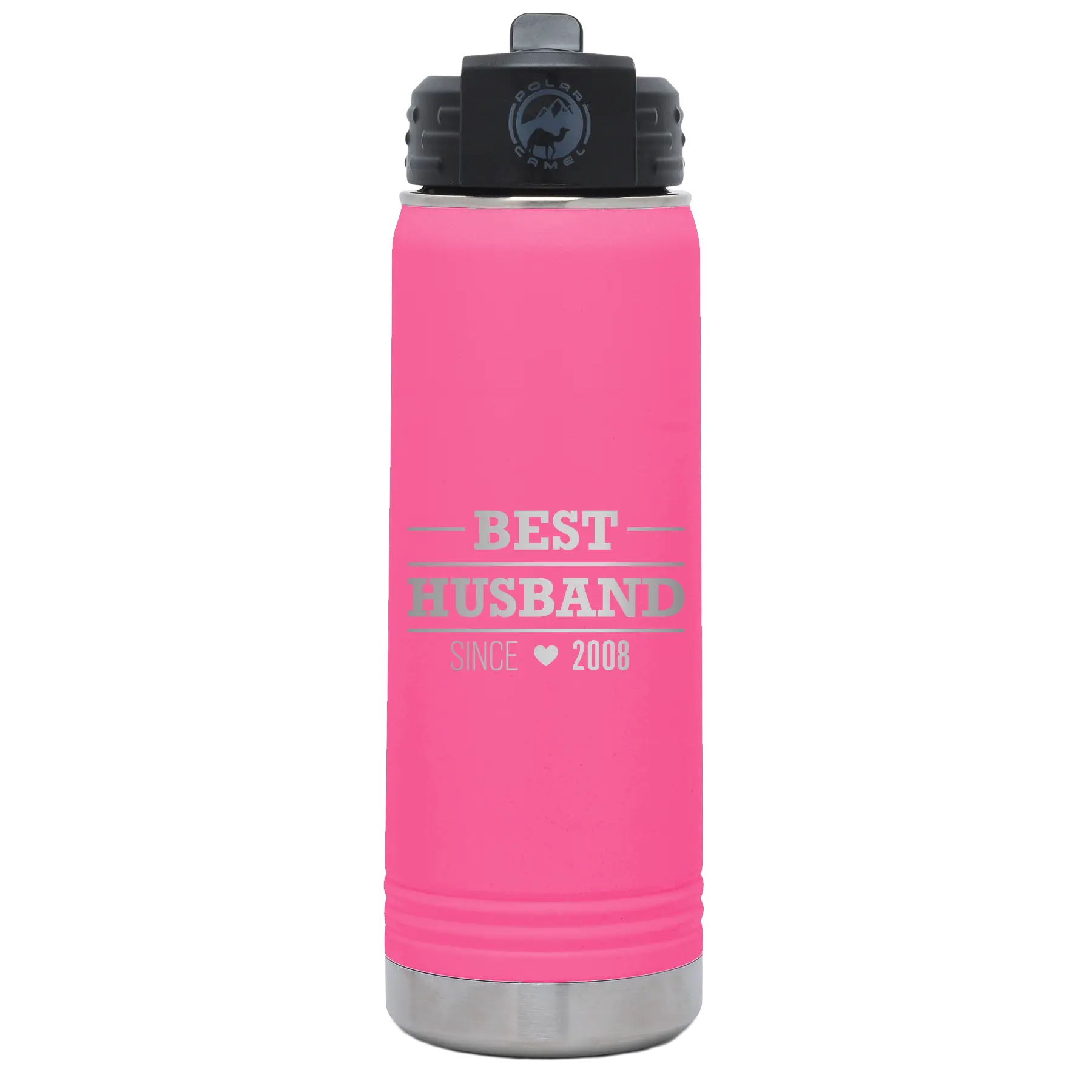 Personalized pink 20 oz vacuum insulated water bottle with 'Best Husband' design