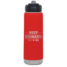 Personalized red 20 oz vacuum insulated water bottle with 'Best Husband' design