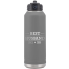 Personalized dark gray 32 oz vacuum insulated water bottle with 'Best Husband' design