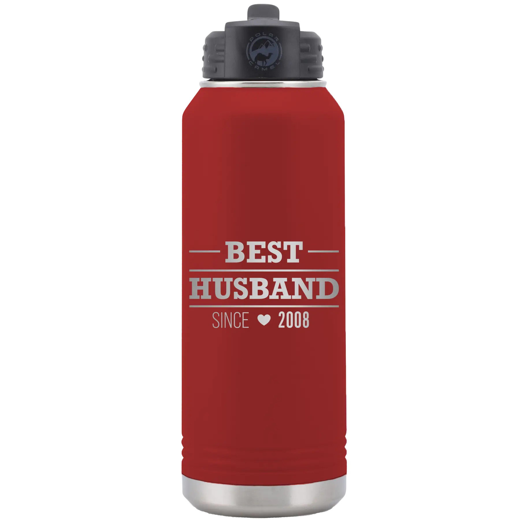 Personalized maroon 32 oz vacuum insulated water bottle with 'Best Husband' design