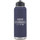 Personalized navy 32 oz vacuum insulated water bottle with 'Best Husband' design