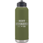Personalized olive green 32 oz vacuum insulated water bottle with 'Best Husband' design