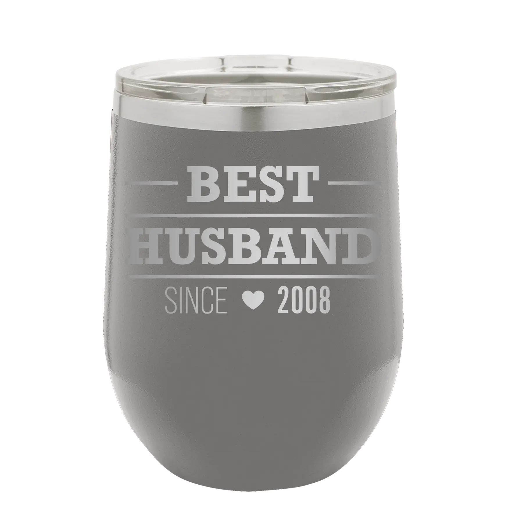 Personalized dark gray 12 oz vacuum insulated wine cup with 'Best Husband' design