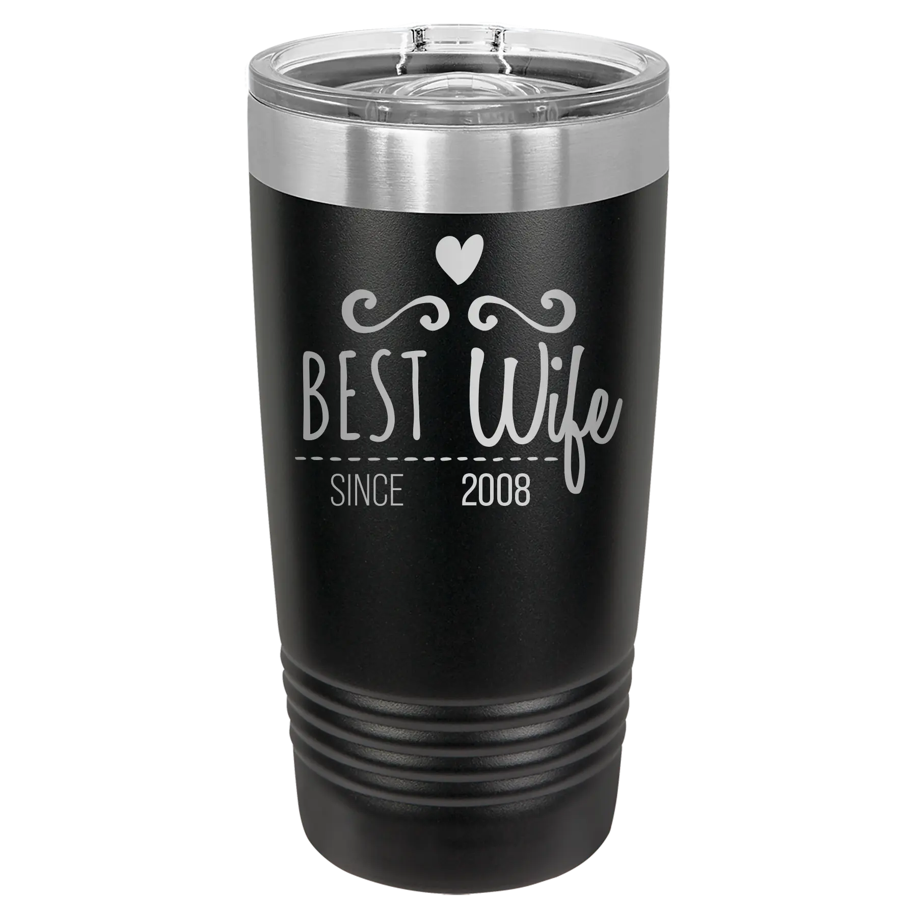 Personalized black 20 oz vacuum insulated tumbler with 'Best Wife' design