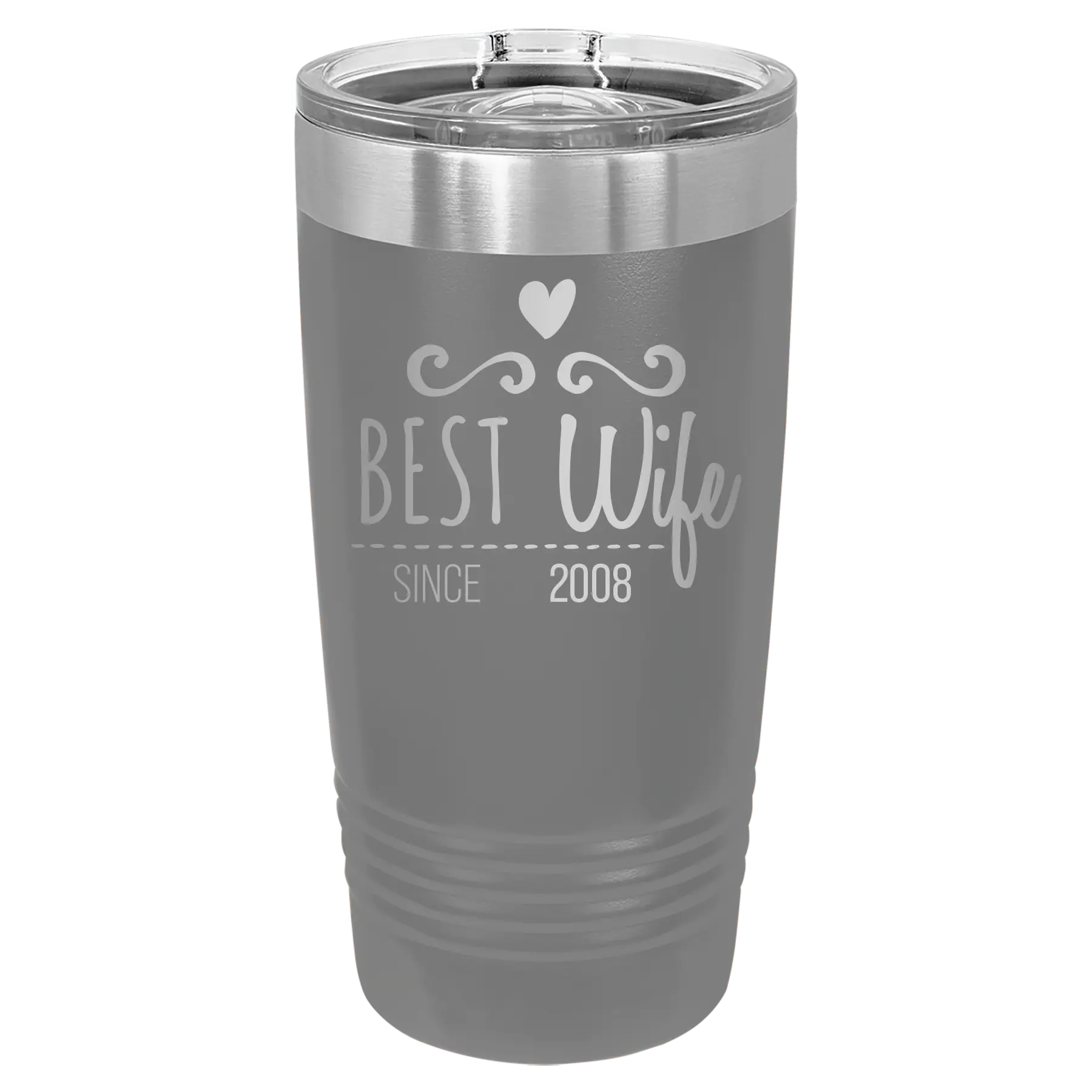 Personalized dark gray 20 oz vacuum insulated tumbler with 'Best Wife' design