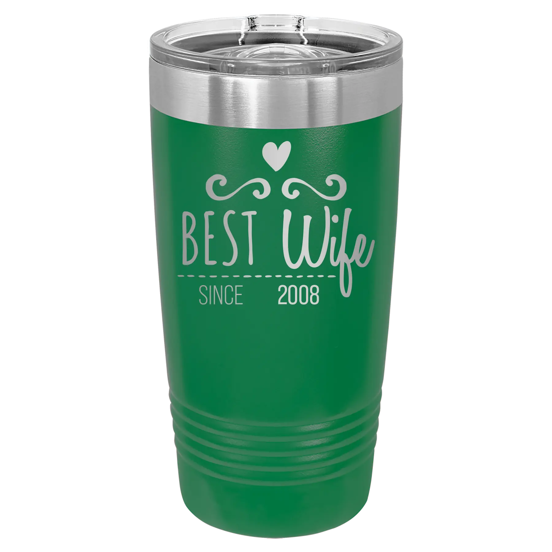 Personalized green 20 oz vacuum insulated tumbler with 'Best Wife' design