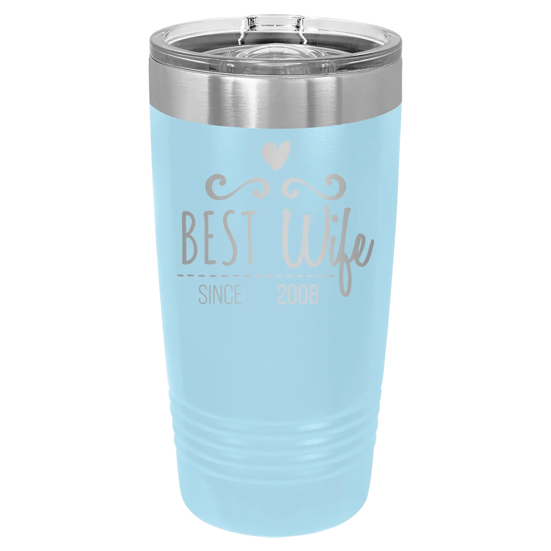 Personalized light blue 20 oz vacuum insulated tumbler with 'Best Wife' design
