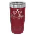 Personalized maroon 20 oz vacuum insulated tumbler with 'Best Wife' design