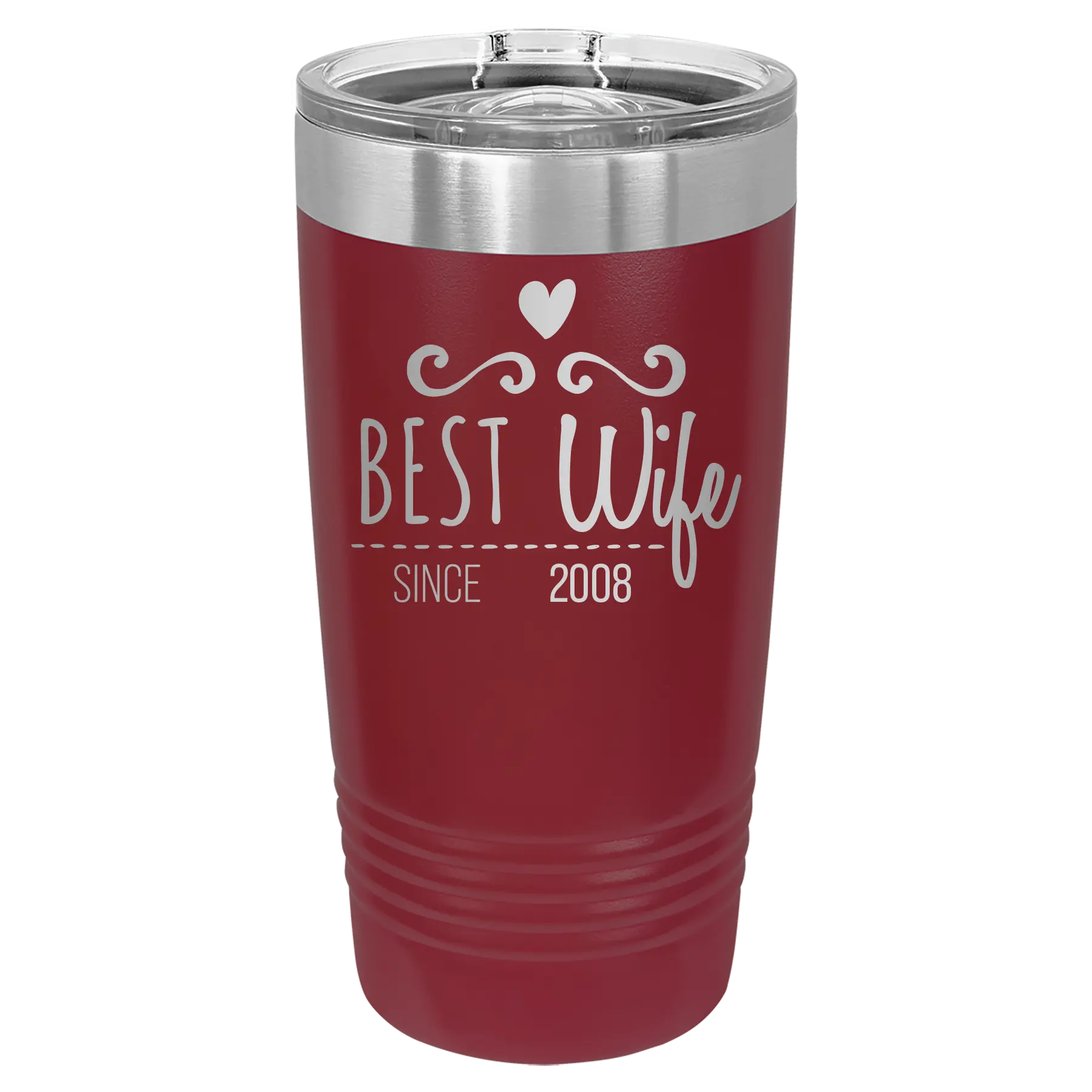 Personalized maroon 20 oz vacuum insulated tumbler with 'Best Wife' design