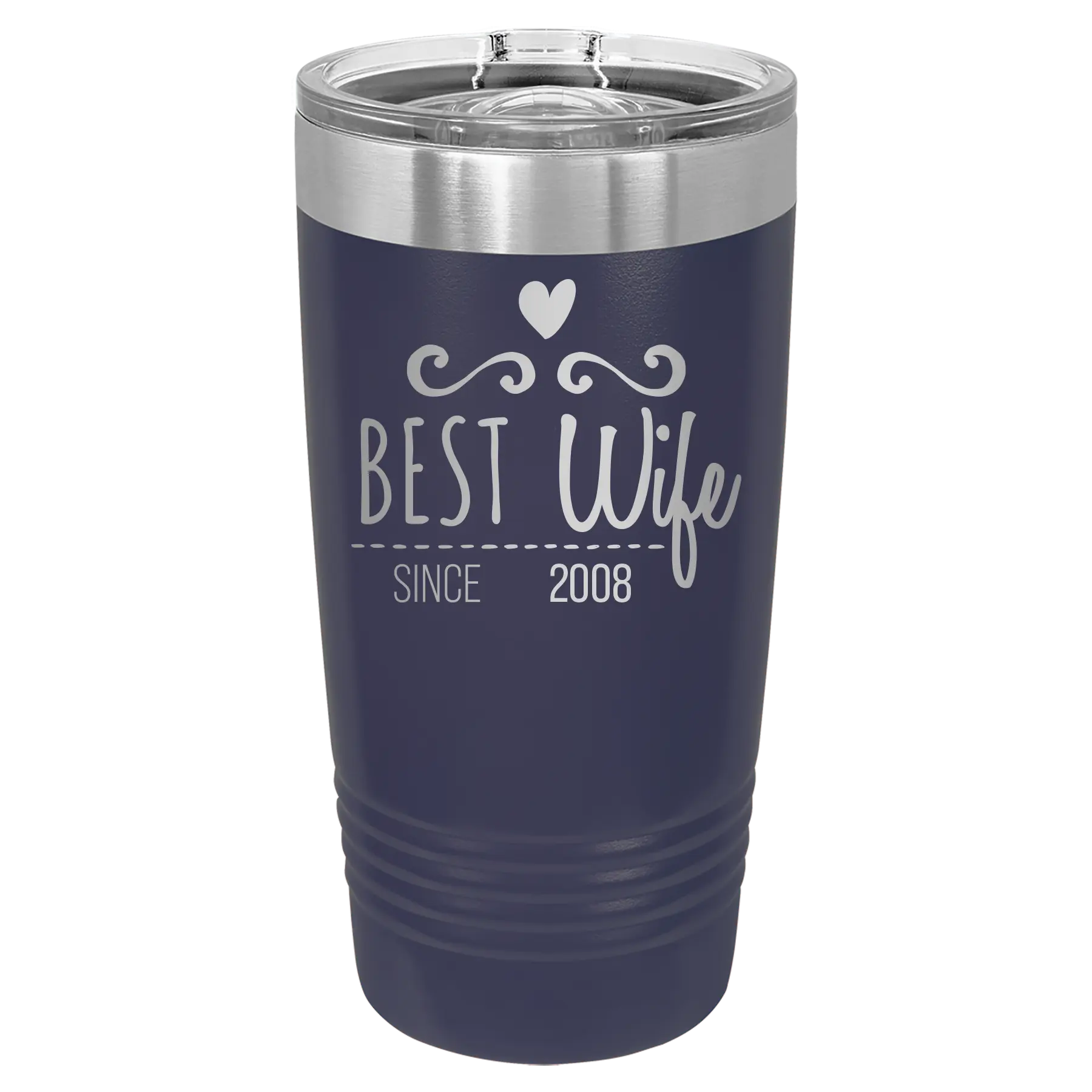 Personalized navy 20 oz vacuum insulated tumbler with 'Best Wife' design