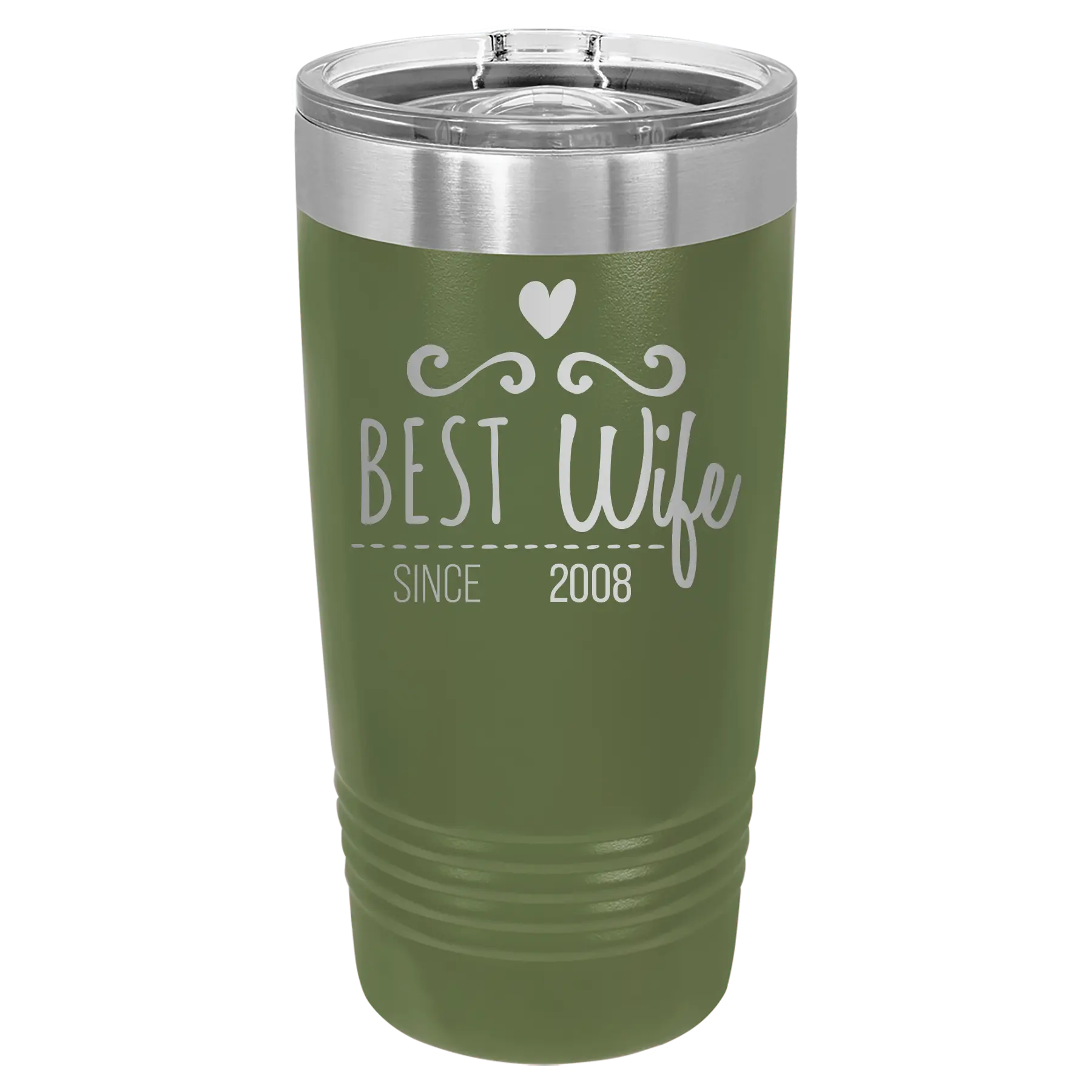 Personalized olive green 20 oz vacuum insulated tumbler with 'Best Wife' design