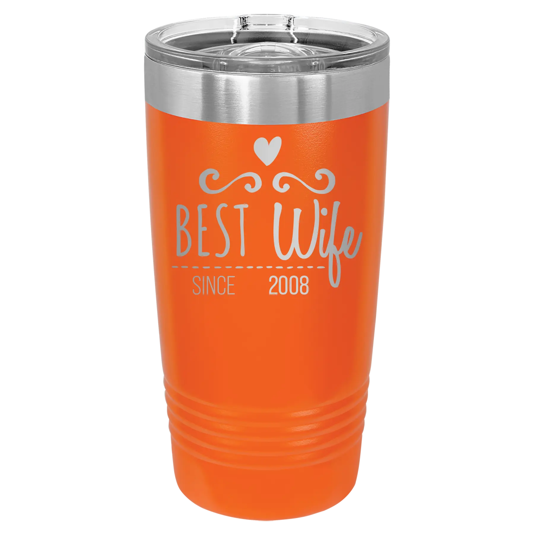 Personalized orange 20 oz vacuum insulated tumbler with 'Best Wife' design