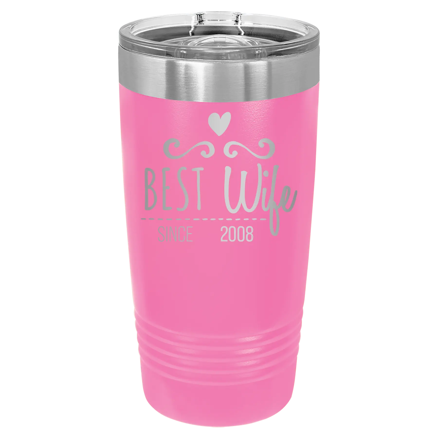 Personalized pink 20 oz vacuum insulated tumbler with 'Best Wife' design