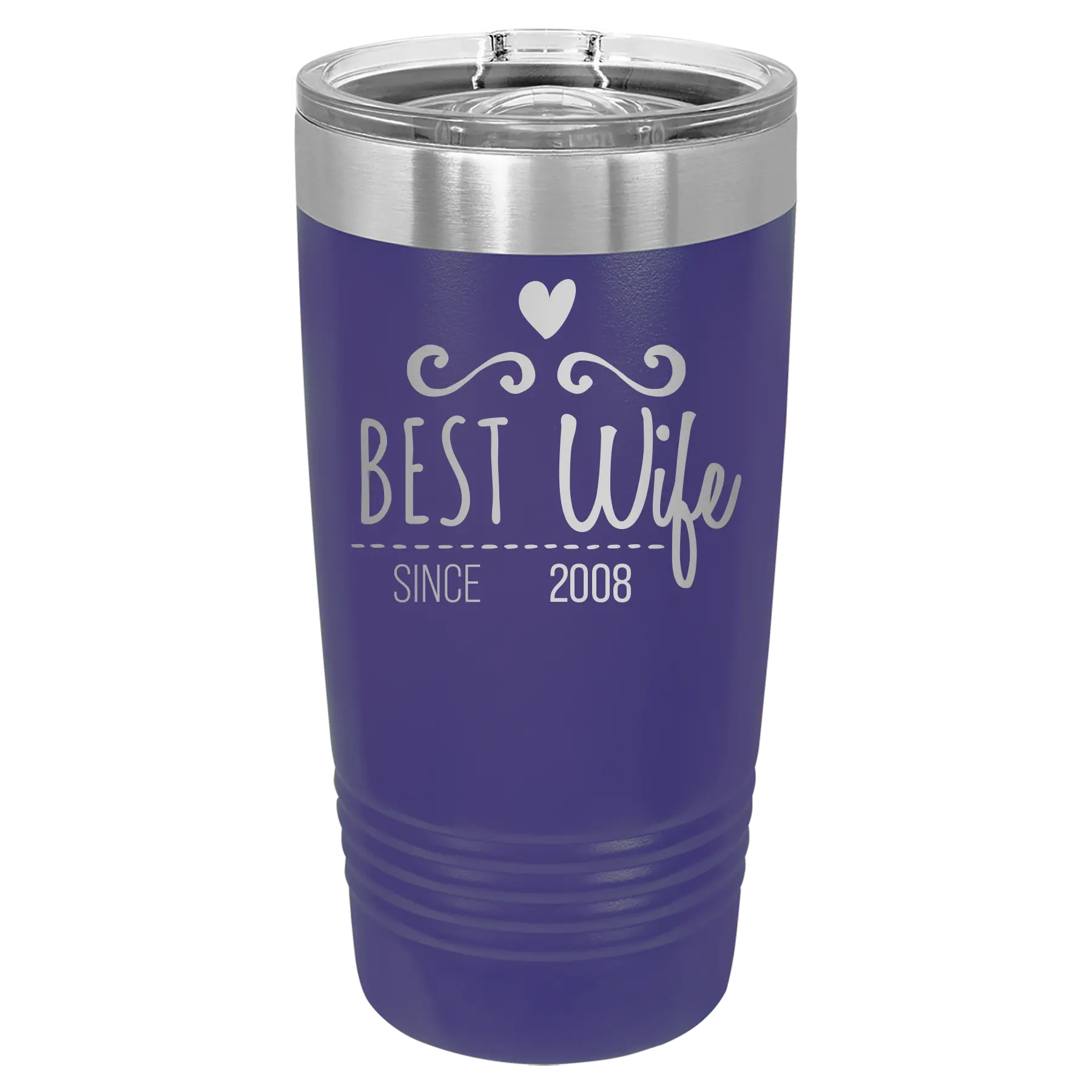 Personalized purple 20 oz vacuum insulated tumbler with 'Best Wife' design