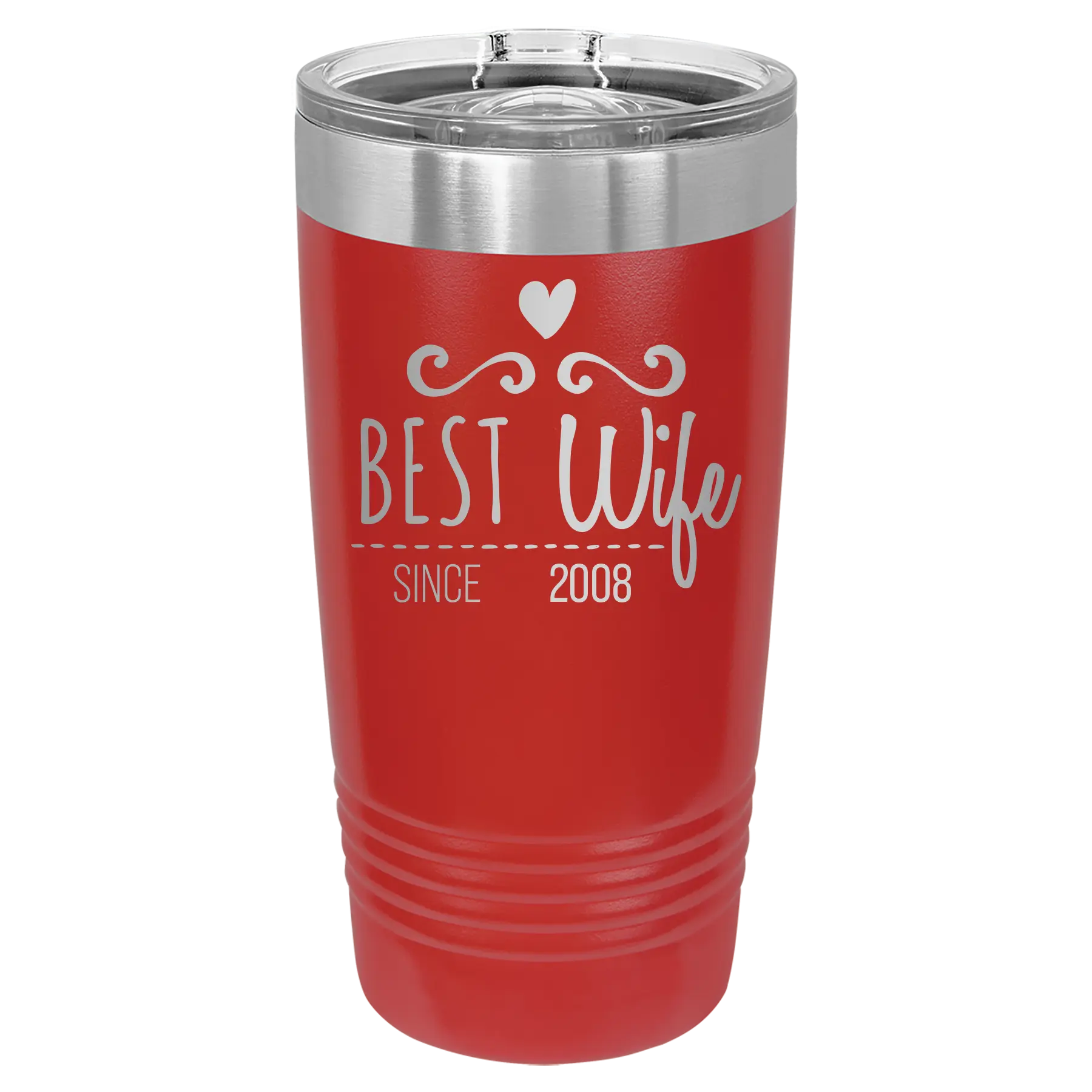 Personalized red 20 oz vacuum insulated tumbler with 'Best Wife' design