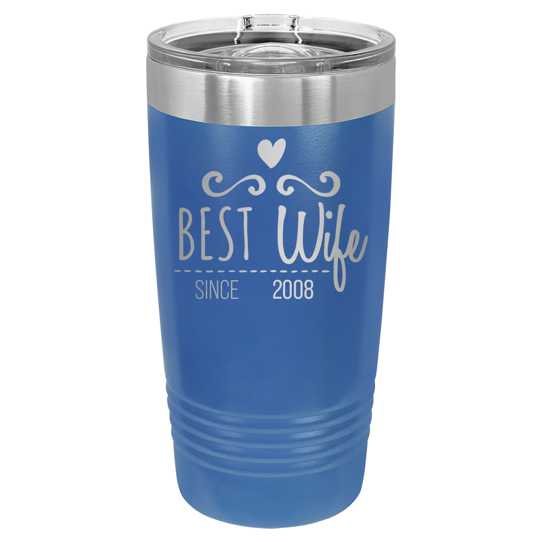 Personalized royal blue 20 oz vacuum insulated tumbler with 'Best Wife' design