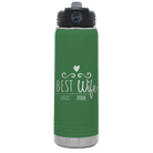 Personalized green 20 oz vacuum insulated water bottle with 'Best Wife' design