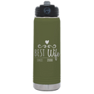 Personalized olive green 20 oz vacuum insulated water bottle with 'Best Wife' design
