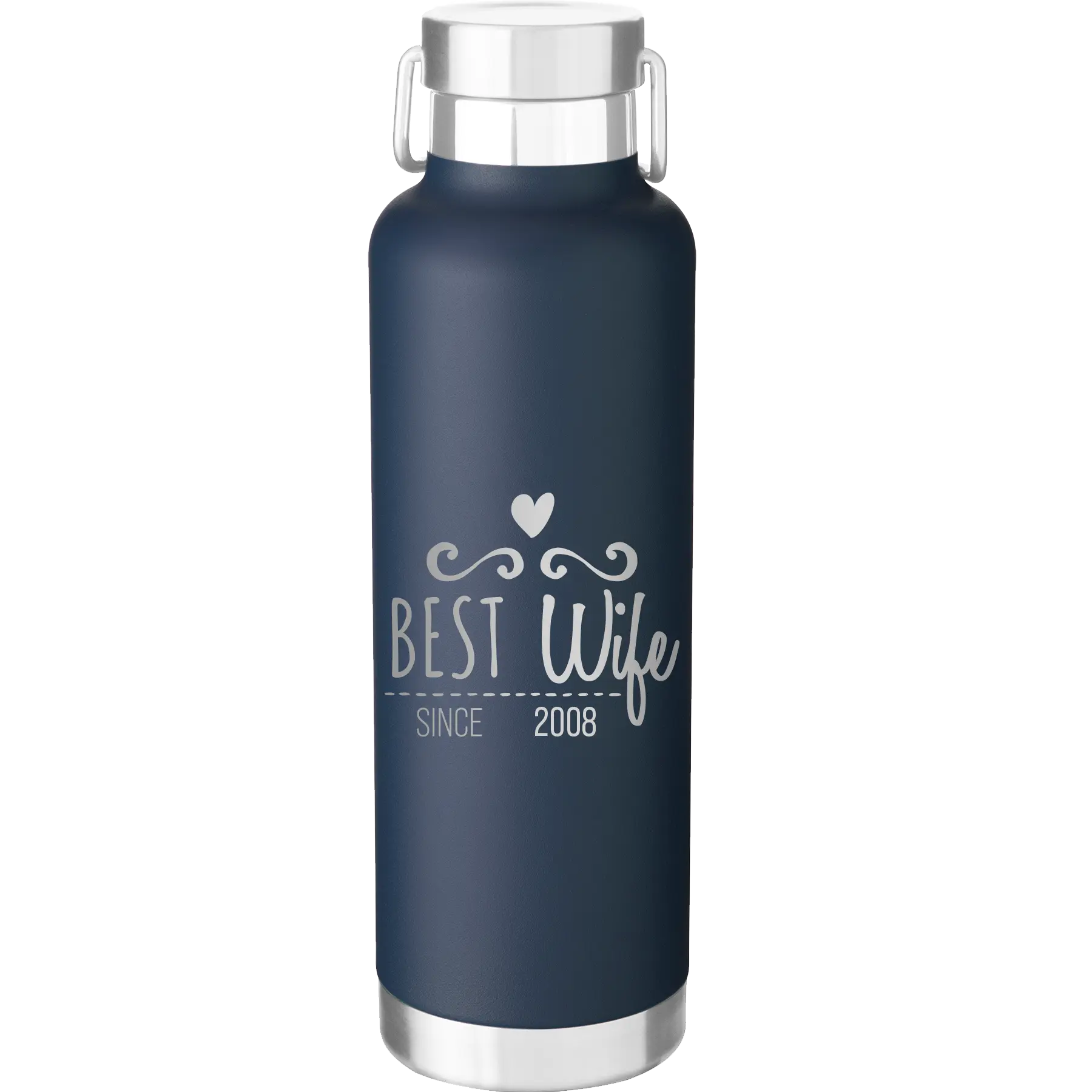 Personalized navy 24 oz vacuum insulated water bottle with 'Best Wife' design