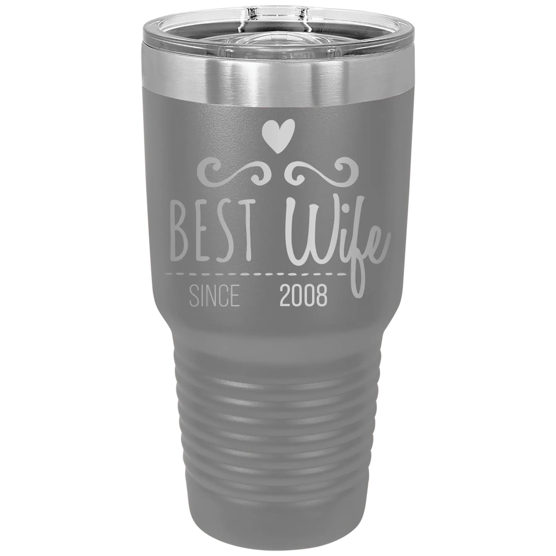 Personalized dark gray 30 oz vacuum insulated tumbler with 'Best Wife' design