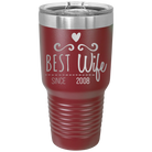 Personalized maroon 30 oz vacuum insulated tumbler with 'Best Wife' design