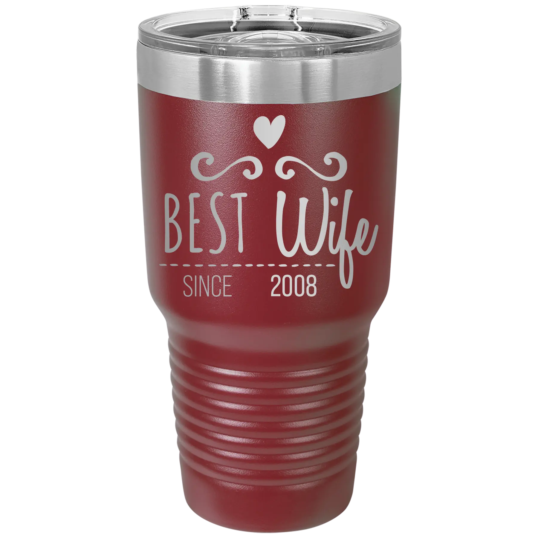 Personalized maroon 30 oz vacuum insulated tumbler with 'Best Wife' design