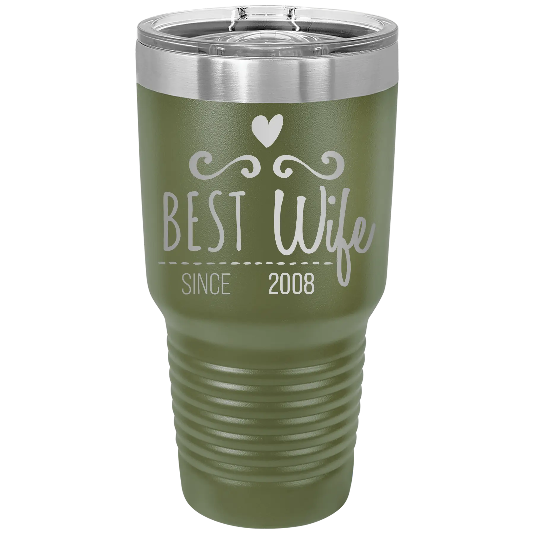 Personalized olive green 30 oz vacuum insulated tumbler with 'Best Wife' design