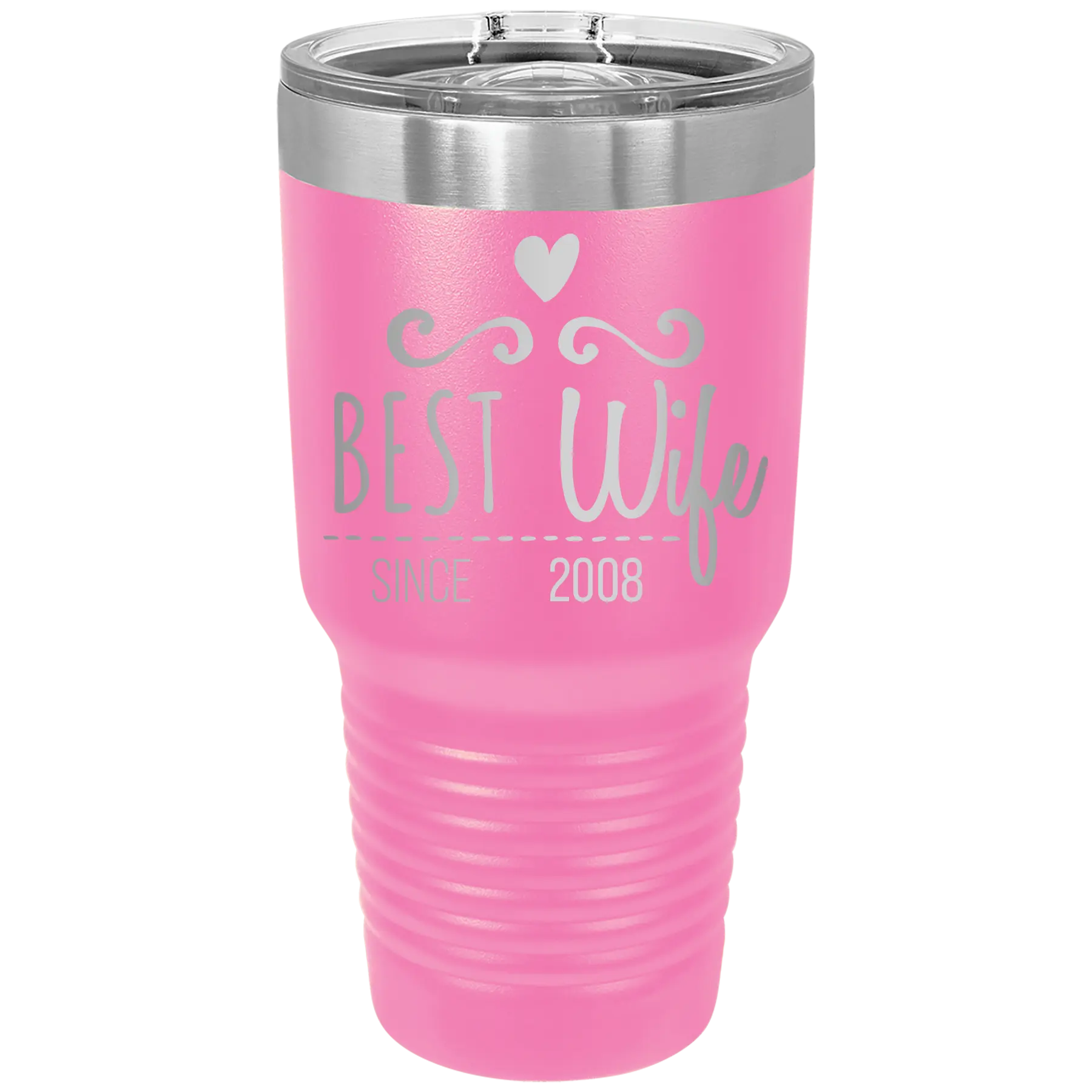 Personalized pink 30 oz vacuum insulated tumbler with 'Best Wife' design