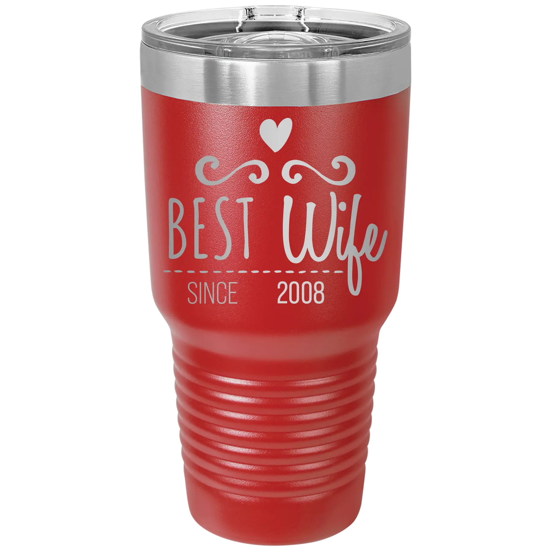 Personalized red 30 oz vacuum insulated tumbler with 'Best Wife' design
