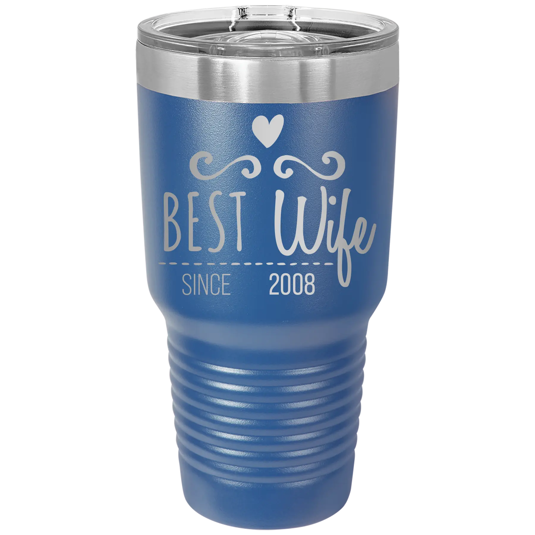 Personalized royal blue 30 oz vacuum insulated tumbler with 'Best Wife' design