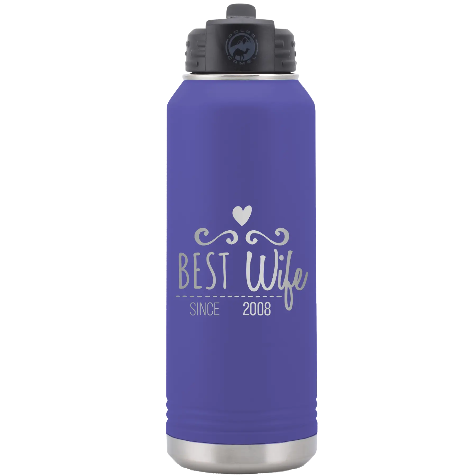 Personalized purple 32 oz vacuum insulated water bottle with 'Best Wife' design