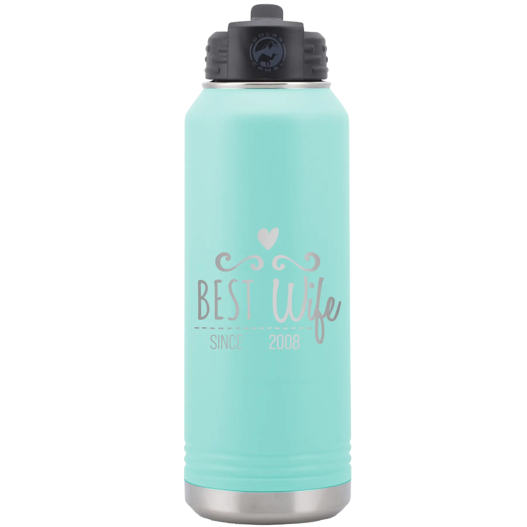 Personalized teal 32 oz vacuum insulated water bottle with 'Best Wife' design