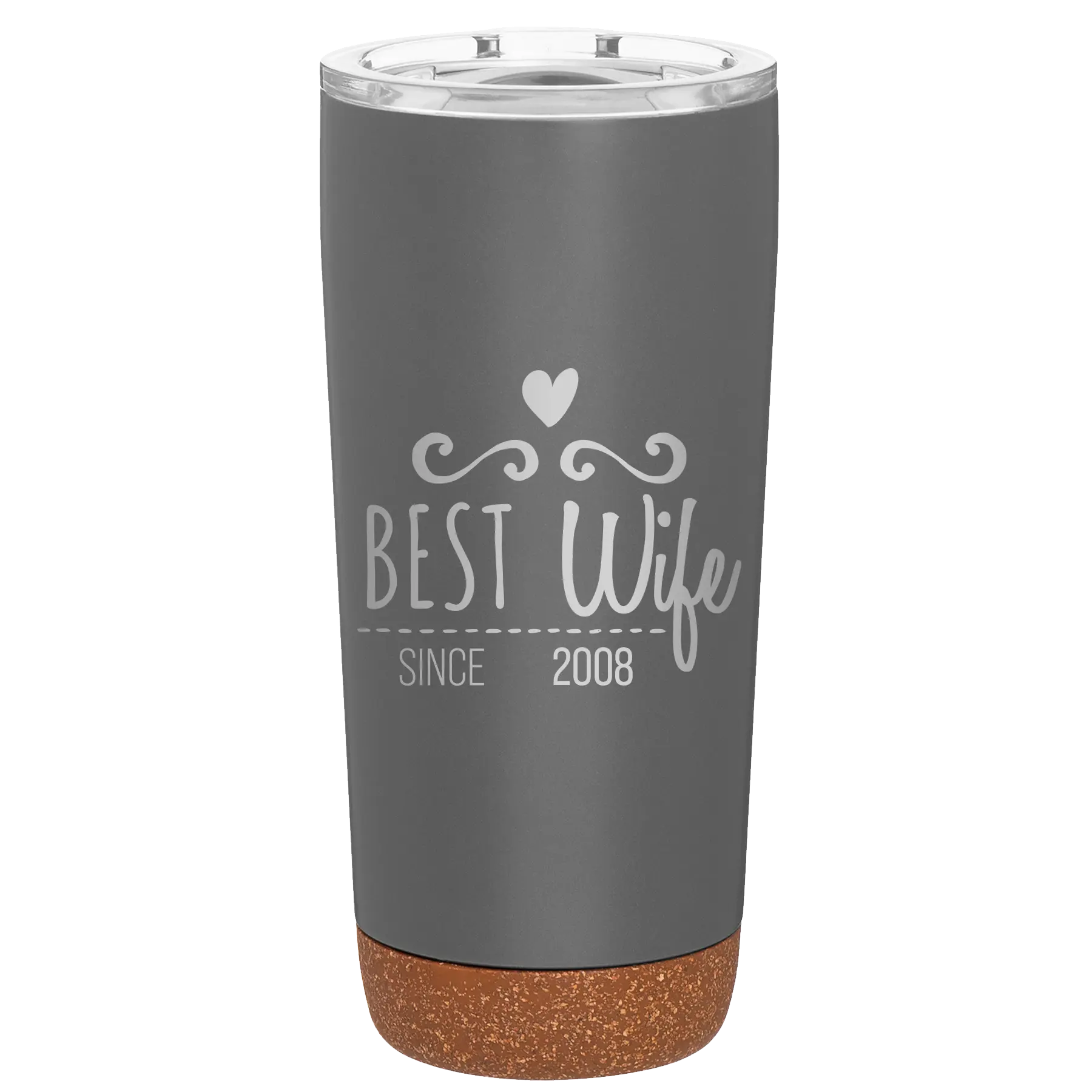 Personalized storm gray 20 oz vacuum insulated tumbler with 'Best Wife' design