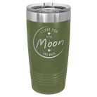 Laser etched olive green 20 oz vacuum insulated tumbler with 'Love You to the Moon and Back' design