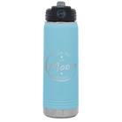 Laser etched light blue 20 oz vacuum insulated water bottle with 'Love You to the Moon and Back' design