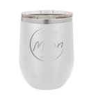 Laser etched white 12 oz vacuum insulated wine cup with 'Love You to the Moon and Back' design