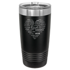 Laser etched black 20 oz vacuum insulated tumbler with 'Worldly Love' design