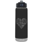 Laser etched black 20 oz vacuum insulated water bottle with 'Worldly Love' design