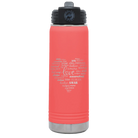 Laser etched coral 20 oz vacuum insulated water bottle with 'Worldly Love' design
