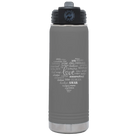 Laser etched dark gray 20 oz vacuum insulated water bottle with 'Worldly Love' design
