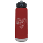 Laser etched maroon 20 oz vacuum insulated water bottle with 'Worldly Love' design