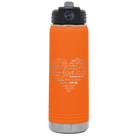 Laser etched orange 20 oz vacuum insulated water bottle with 'Worldly Love' design
