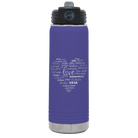 Laser etched purple 20 oz vacuum insulated water bottle with 'Worldly Love' design