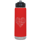 Laser etched red 20 oz vacuum insulated water bottle with 'Worldly Love' design
