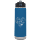 Laser etched royal blue 20 oz vacuum insulated water bottle with 'Worldly Love' design