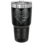 Laser etched black 30 oz vacuum insulated tumbler with 'Worldly Love' design