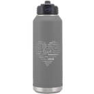 Laser etched dark gray 32 oz vacuum insulated water bottle with 'Worldly Love' design